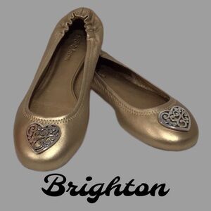 NWOT BRIGHTON Heart Gold Leather Ballet Flats, Size 7B